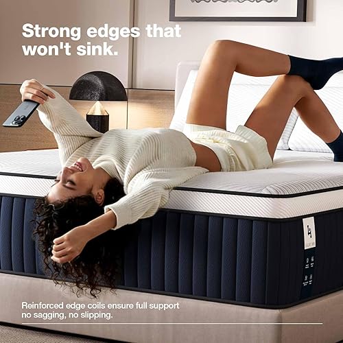 Miniatura 4 de DIGLANT - Colchón híbrido de espuma viscoelástica de 14 pulgadas con parte superior europea, resortes de felpa media, tamaño King para alivio de