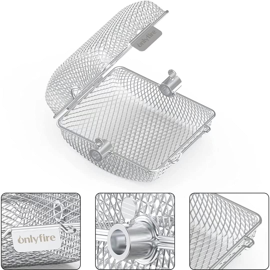 Onlyfire BBQ Grill Cesta para parrilla de barbacoa de acero inoxidable, Cesta universal para parrilla, bistec, camarones, carne y pescado, 19.2x17.5x10 cm, 2 piezas