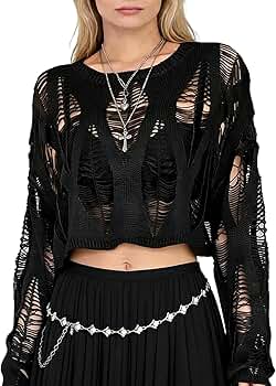 Gothic Crop Tops for Women Hollow Out Fishnet Grunge Clothes Y2k