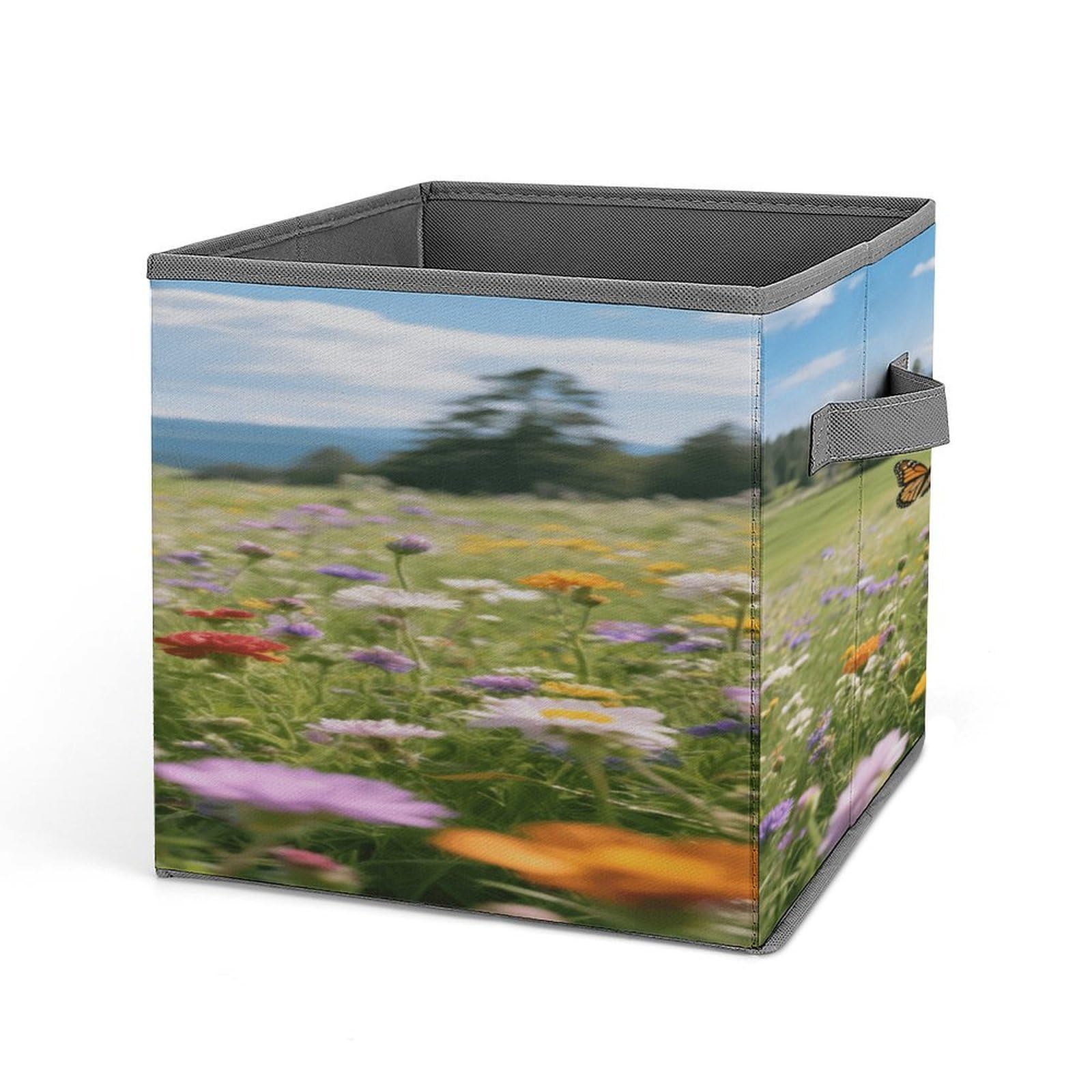 Fodpand Style Wildflower Valley In Full Bloom Storage Cubes Foldable Decorative Fabric, Storage Bins Baskets With Handles, Closet Organizers And Storage For Home, Office,Closet, Clothes