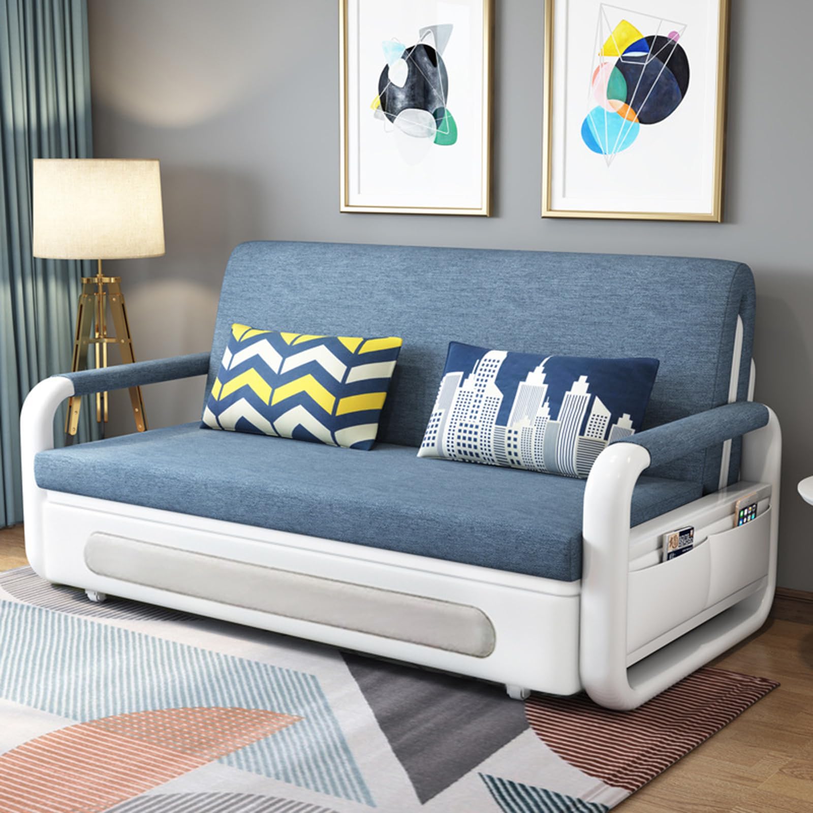 Ryfolim Pull-Out Sofa Bed - Versatile Futon Sleeper Couch with Storage Space for Living Room and Small Spaces (Blue 62.2)