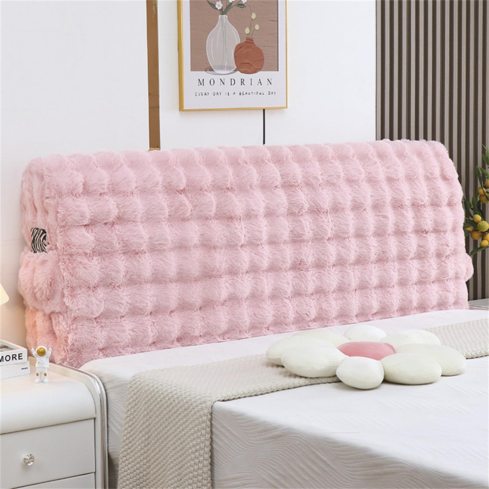 Hearda Elástica Funda para Cabecero de Cama,Cabecera Esponjoso Color Sólido, Todo Incluido Prueba de Polvo Cabecero, Protector de Cabecero Cama para Decoración Dormitorio (150cm,Rosa)
