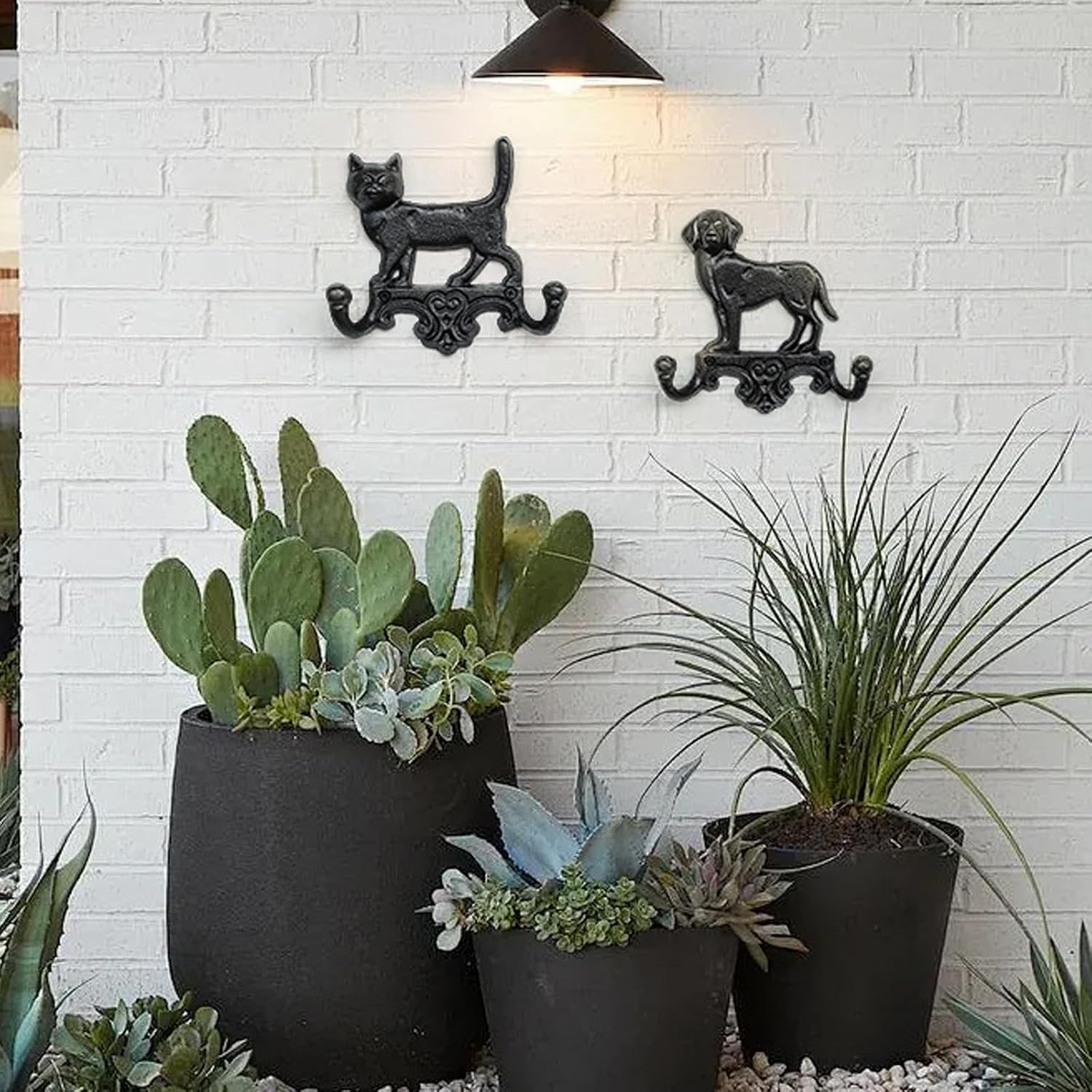 Cast Iron Dog Wall Hooks,Decorative Rustic Double Hooks Cute Animal Key Hangers for Dog Leashes, Towels, Hats