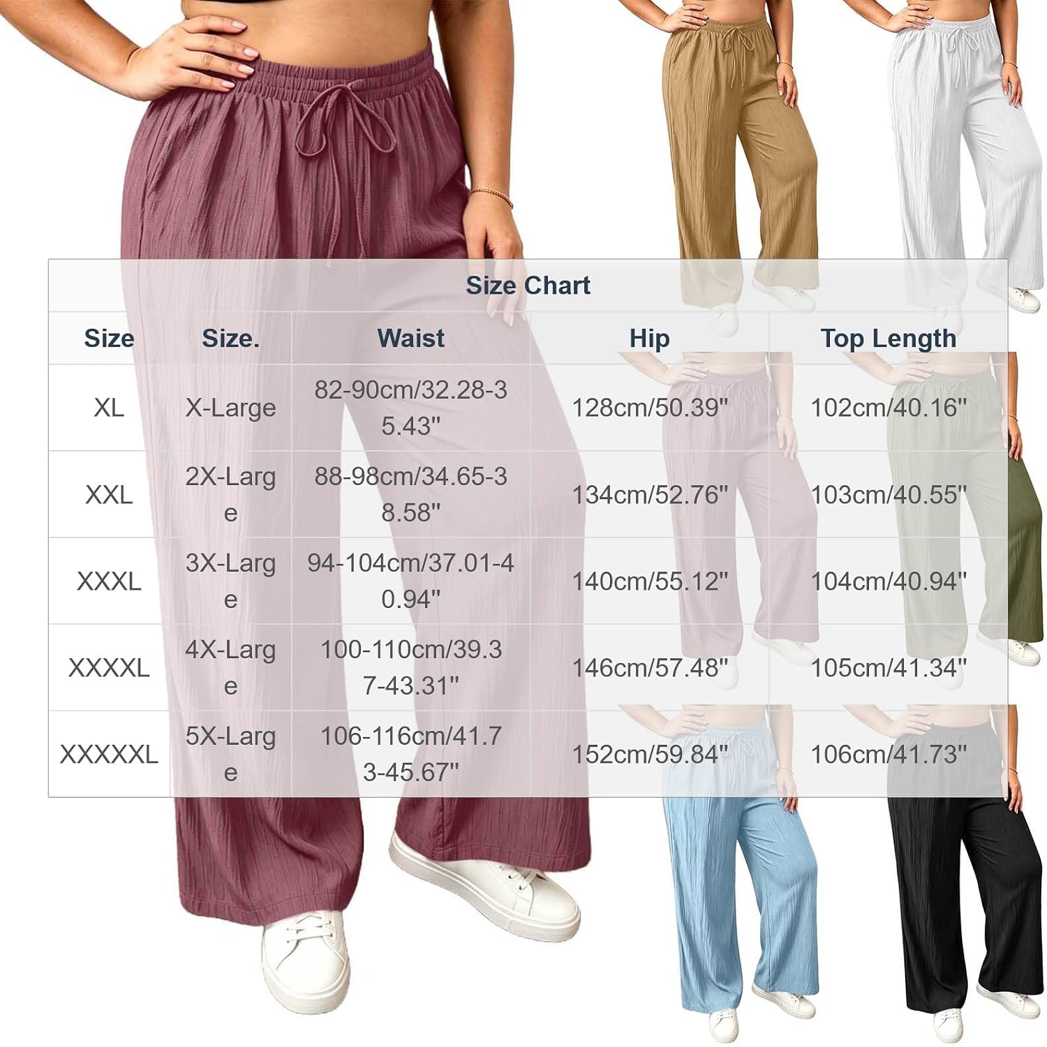 Women's Plus Size Wide Leg Palazzo Pants with Pockets