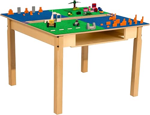 Miniatura 40 de Contender Time-2-Play - Mesa de juego rectangular de 30.75 pulgadas de ancho, bloques de Lego azul y verde, compatible con patas de madera de 22