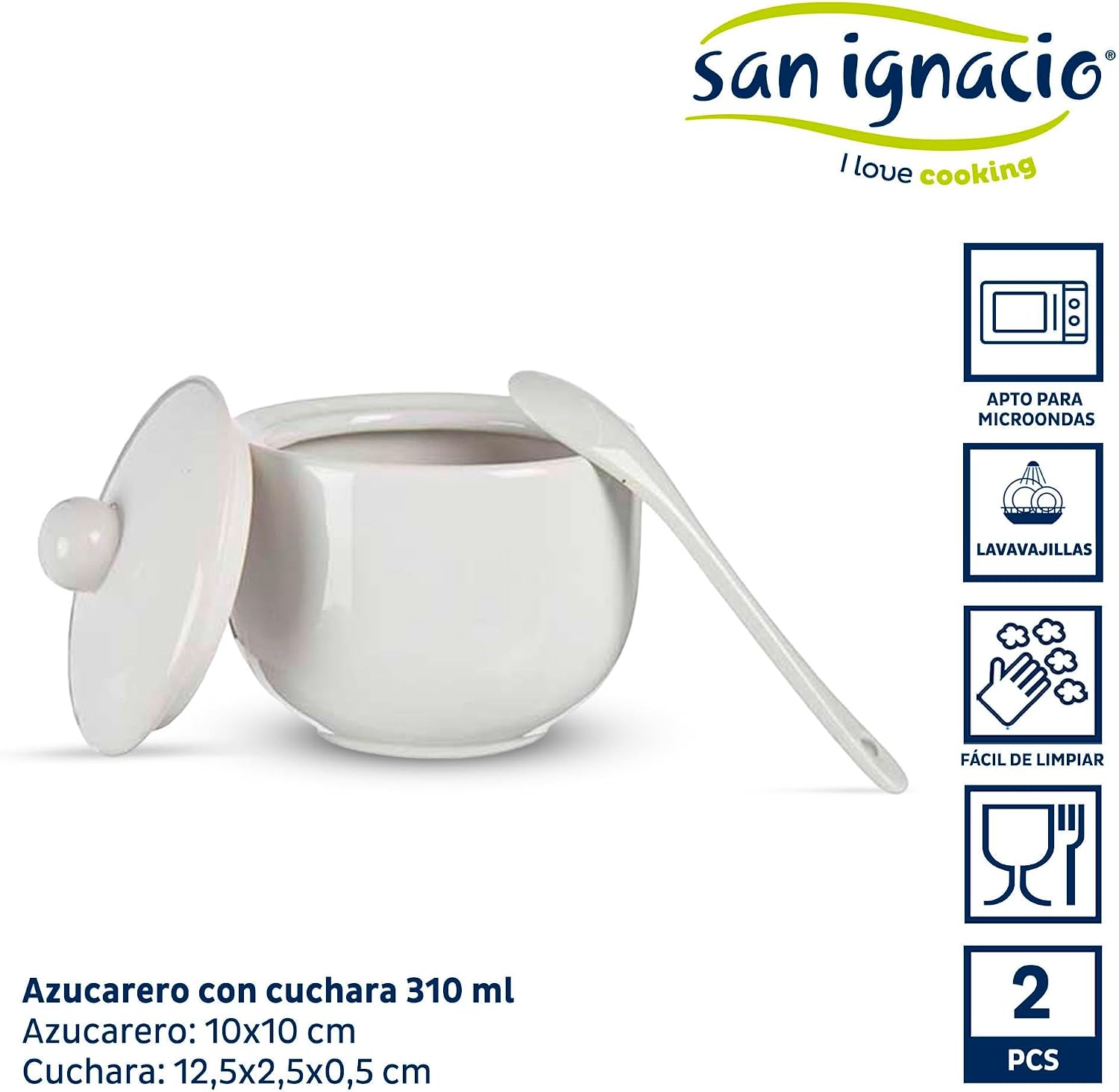 San Ignacio VESSIA Collection White Sugar Bowl with Spoon