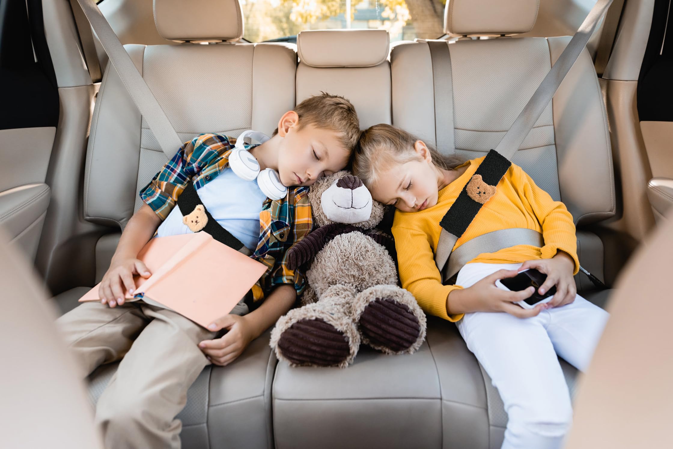 MOMOJULI 2 Seat Belt Cover Pad,Cute Shoulder Seatbelt Strap Cushion Plush Fluffy Covers for Kids or Adults - Image 3
