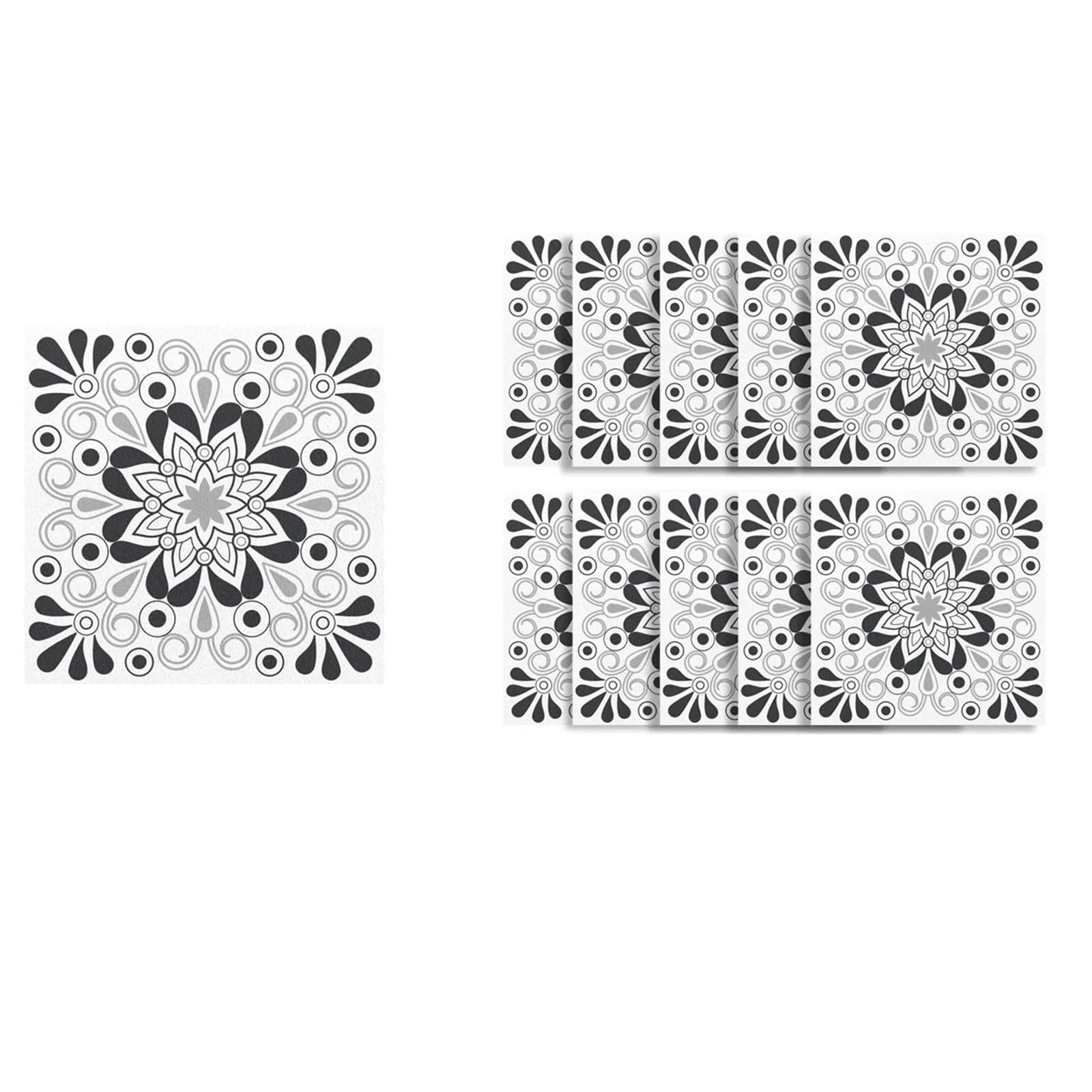 Wall Tile Sticker Retro Floral Tile Stickers for Balcony Terrace and Kitchen Background Wall Decoration Self-Adhesive Waterproof 10pcs/Set(Size1)
