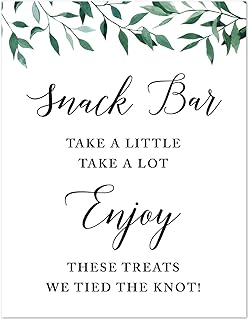 Andaz Press Wedding Party Signs, Natural Greenery Green Leaves, 8.5x11-inch, Snack Bar Take a Little Take a Lot Enjoy These Treats We Tied the Knot!, 1-Pack
