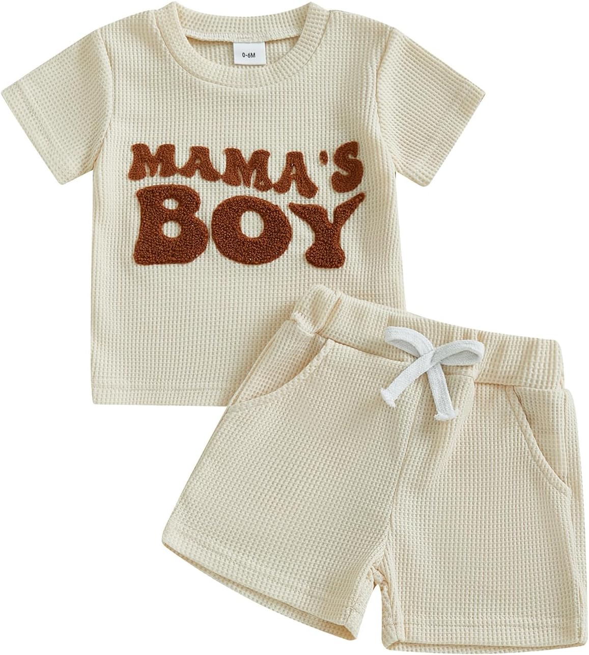 allshope Baby Boy Summer Outfit Set Letter Embroidery Short Sleeve T Shirt Solid Shorts Waffle Knit Clothes 6 12 18 24 Months