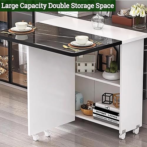 Miniatura 5 de Mesa de comedor plegable de madera, mesa plegable de extensión de hojas caídas con ruedas y almacenamiento oculto, mesa plegable de apartamento