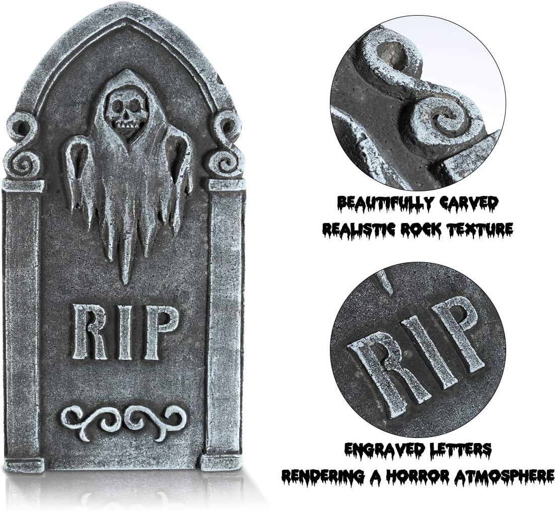 TOYMYTOY Halloween Foam Graveyard Decorations - Outside Tombstones & Yard Signs (4 Pack), RIP Gravestone & Haunted House Decorations