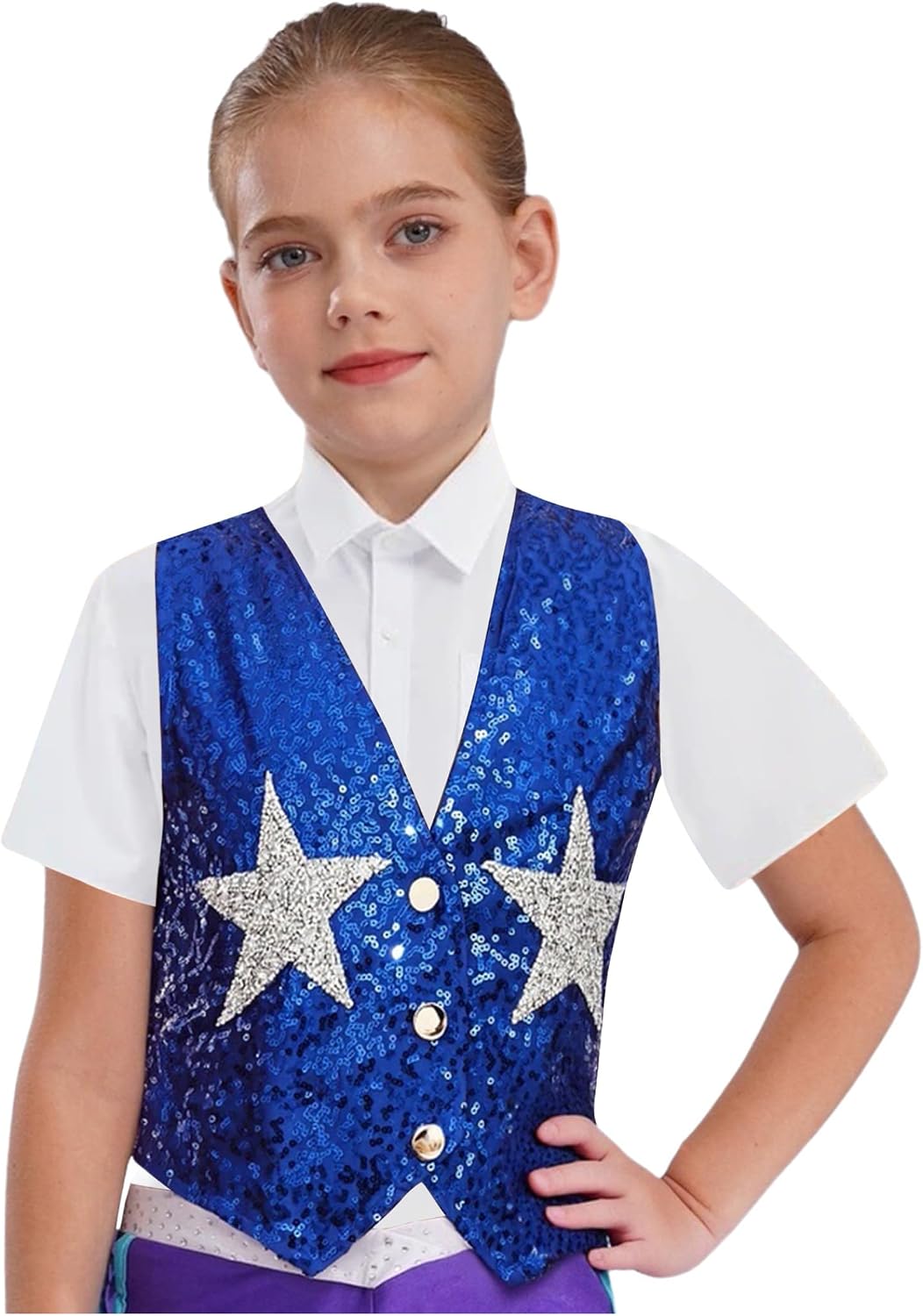 Girls Boys Sequins Vest Sleeveless Buttons Waistcoat Hip-hop Jazz Dance Performance Jacket Vest