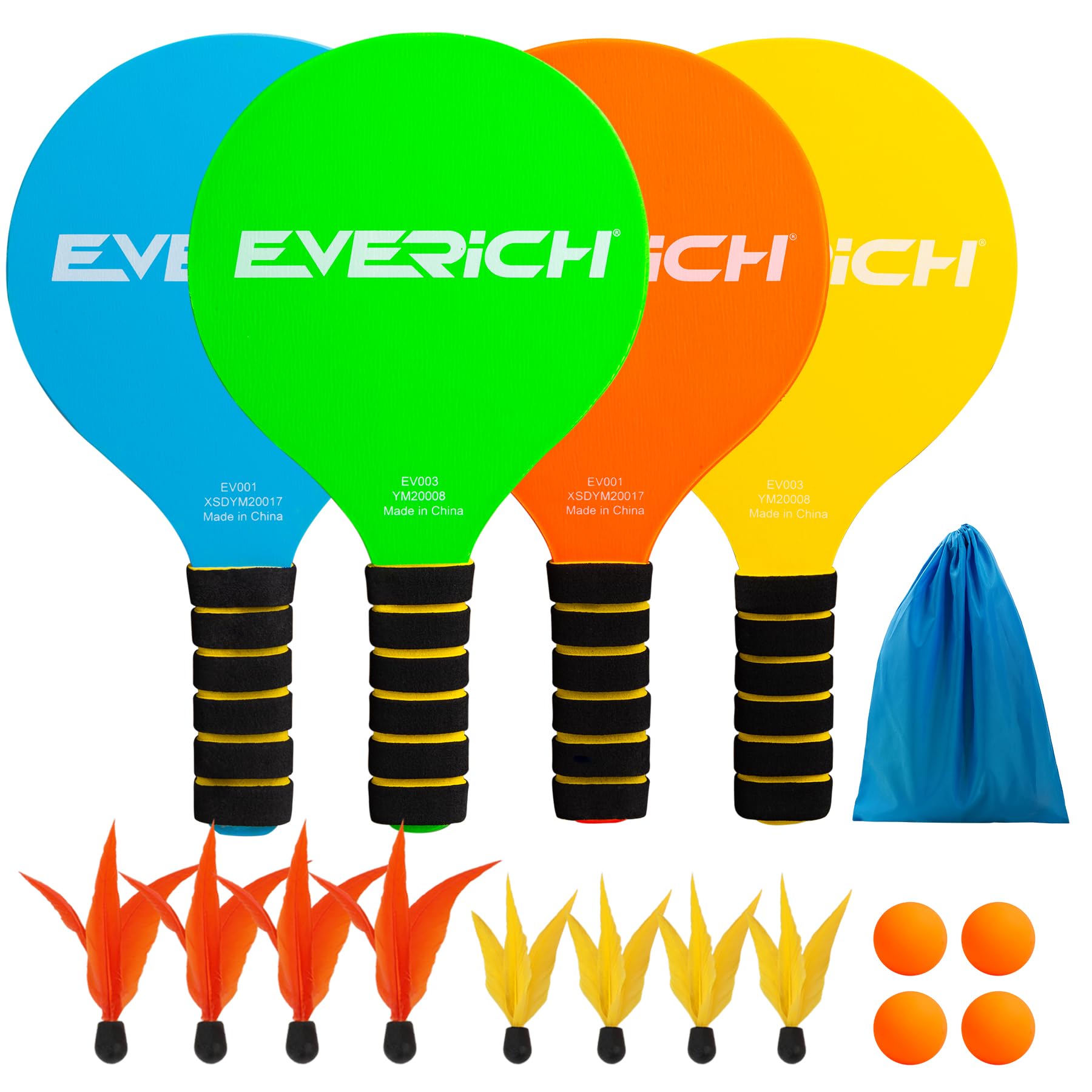 EVERICH TOY Paddle Ball Set – Indoor & Outdoor Racket Game for Kids, Teens, and Adults, Badminton & Camping Games Essentials, Fun for Beach, Yard, and Lawn Play All Year Round