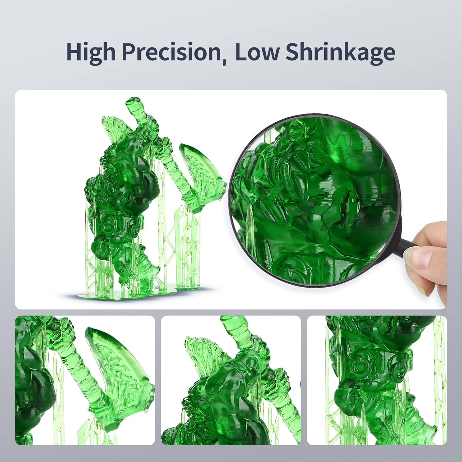 ANYCUBIC Tough 3D Printer Resin 2.0, Tough Resin with High Hardness and High Precision, 365-405nm Fast Curing 3D Resin for 4/8/12/16K LCD/DLP/SLA Resin 3D Printing (Clear Green, 1kg)