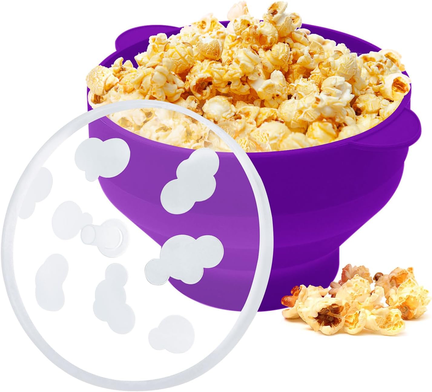 Microwaveable Silicone Popcorn Popper With Handles, Collapsible Microwave Popcorn Maker Bowl, 15-Cup Capacity,Dishwasher Safe,BPA-Free,Heat-Resistant,Ideal for Family Movie Nights (purple)