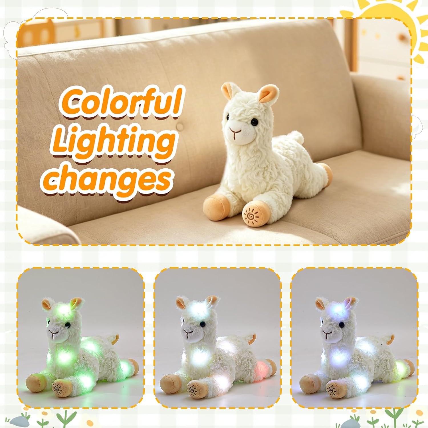 BSTAOFY Light up Alpaca Stuffed Animal White Llama Plush Toys Night Lights Glow Alpaca Animal Plushies Toy for Girls Kids Boys Birthday