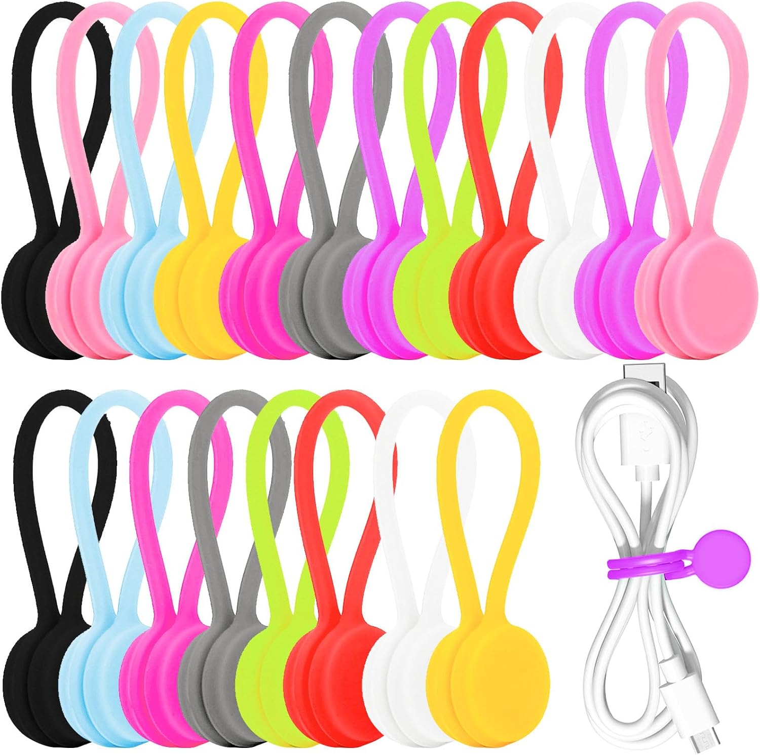 20 Pieces Reusable Silicone Magnetic Cable Ties for Bundling and Organizing Cable Organizer Bookmark Clip Cable Management for Office Home Book Markers and Fridge Magnets