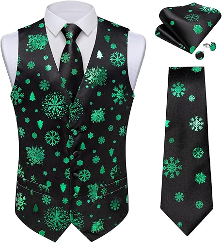 DiBanGu - Conjunto de chaleco de Navidad para hombre, traje de negocios formal y corbata, chaleco de vestir para esmoquin, cuello en V, ajuste