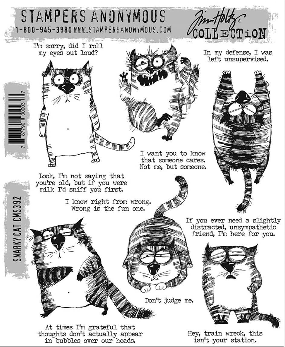Tim Holtz Stampers Anonymous Snarky Cat Trio – 3 Cling Stamp Sets Includes 100 Carnora Googly Eyes