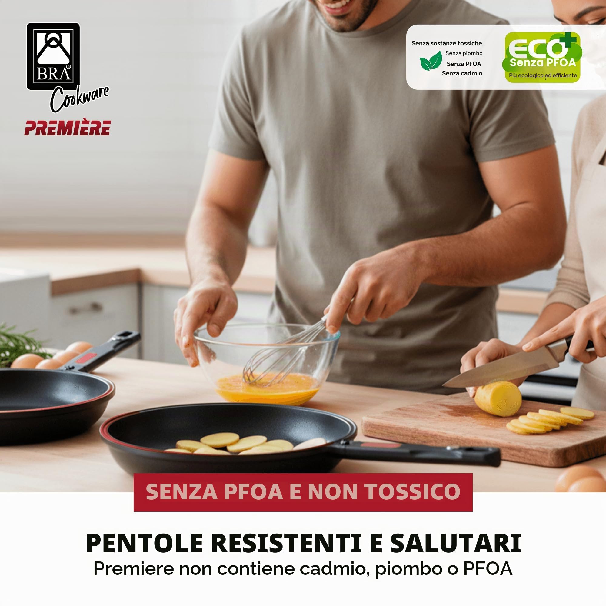 BRA Dupla Premiere | Padella doppia per frittata in alluminio fuso, 24 cm, antiaderente a triplo strato senza PFOA, compatibile con tutti i piani cottura