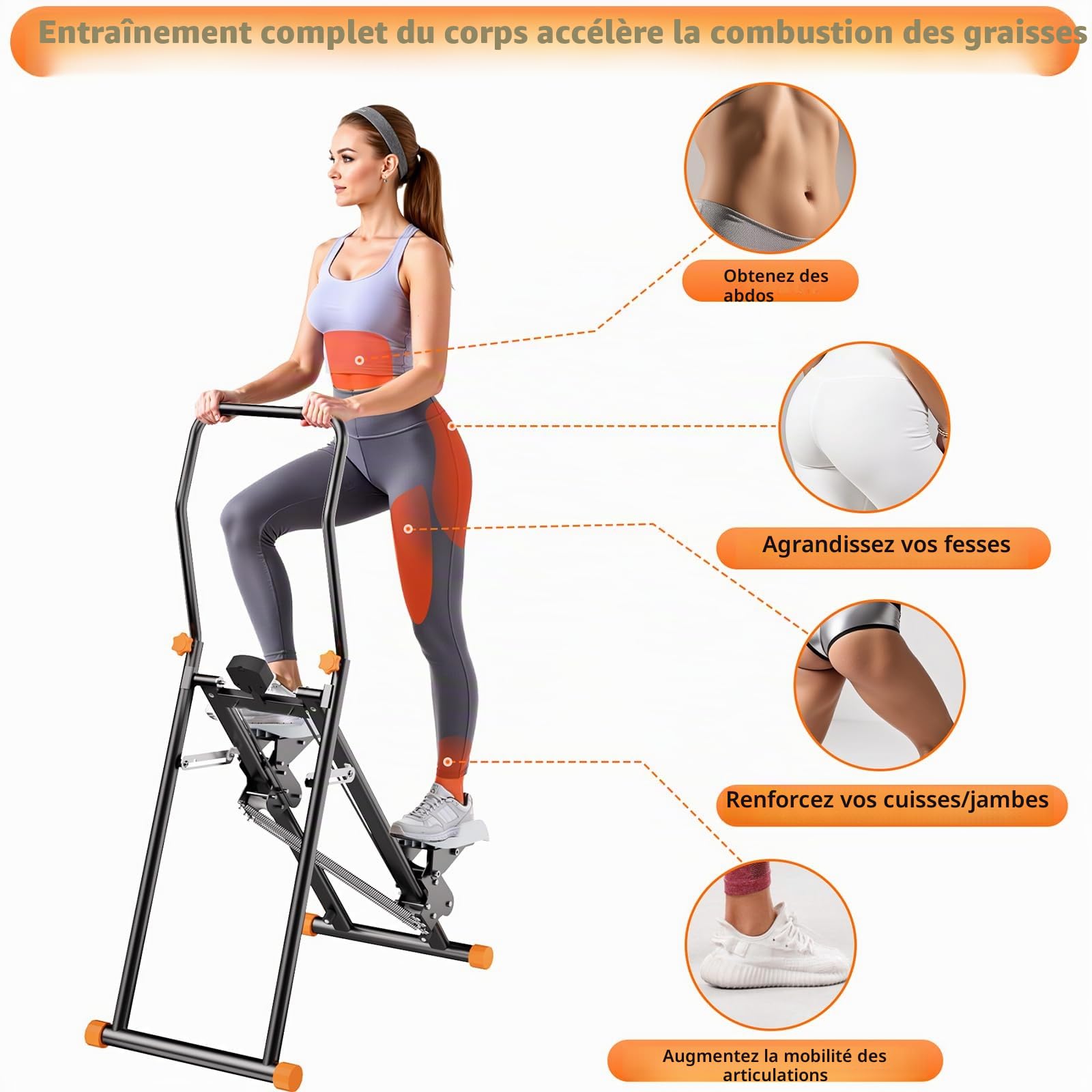 RYGEO - Stepper de marche pliable, grimpeur vertical, appareil d'exercice à domicile pour les abdominaux, les fessiers et les jambes, avec résistance réglable