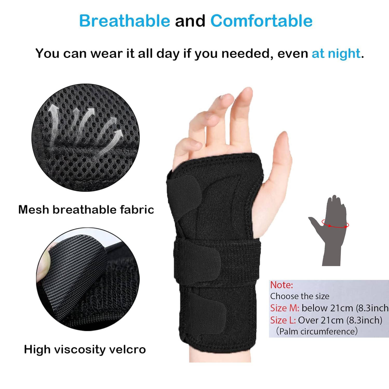 Carpal Tunnel Wrist Support Brace With Metal Splint Stabilizer, Breathable Wrist Splints Help Relieve Joint Pain, Arthritis - Image 2