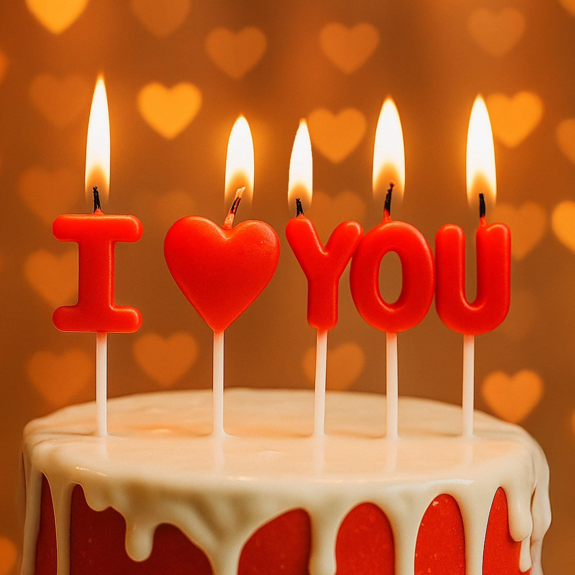 Romantic I Love You Letter Birthday Candles, Red, Decorative Heart Shape Design, 5-Piece Set for Cake Decoration, Party Supplies-image-14