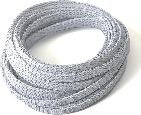 Othmro 16.4ft Length Expandable PET Flexible Braided Cable Sleeves 0.31in Width Wire Loom Sleeving and Organizer Flexible Wire Mesh Sleeves for TV Audio PC Computer Cords from Pet Chewing Silver White