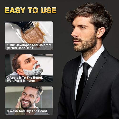 Miniatura 2 de CILRIAL Tinte para barba para hombres, colorante de barba para hombres, tinte negro para bigote y barba para hombres, 3 piezas de tinte de barba