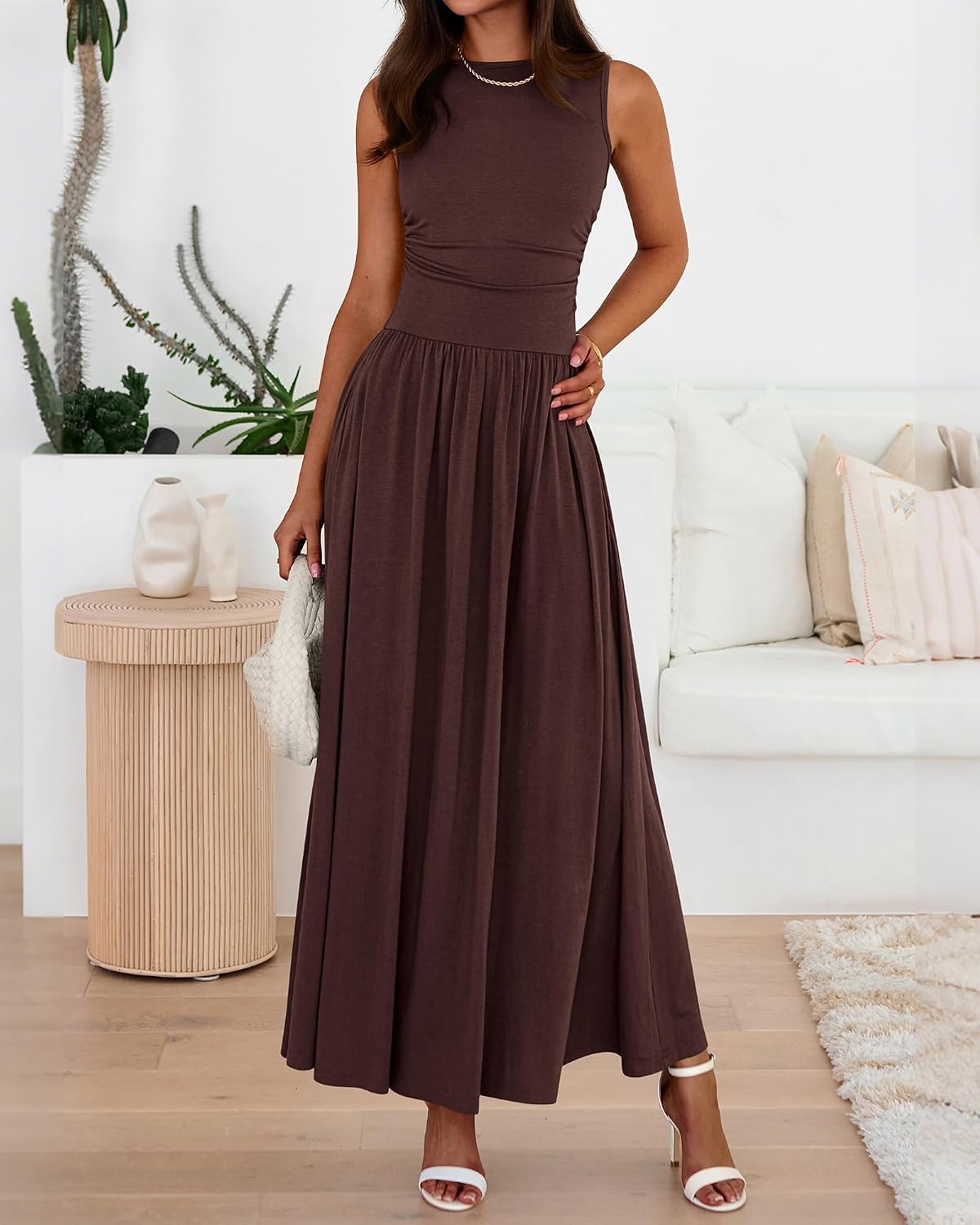 BTFBM Summer Maxi Dresses for Women 2026 Spring Sleeveless Casual Ruched High Waisted Long Sundress Flowy Beach Dress thumbnail