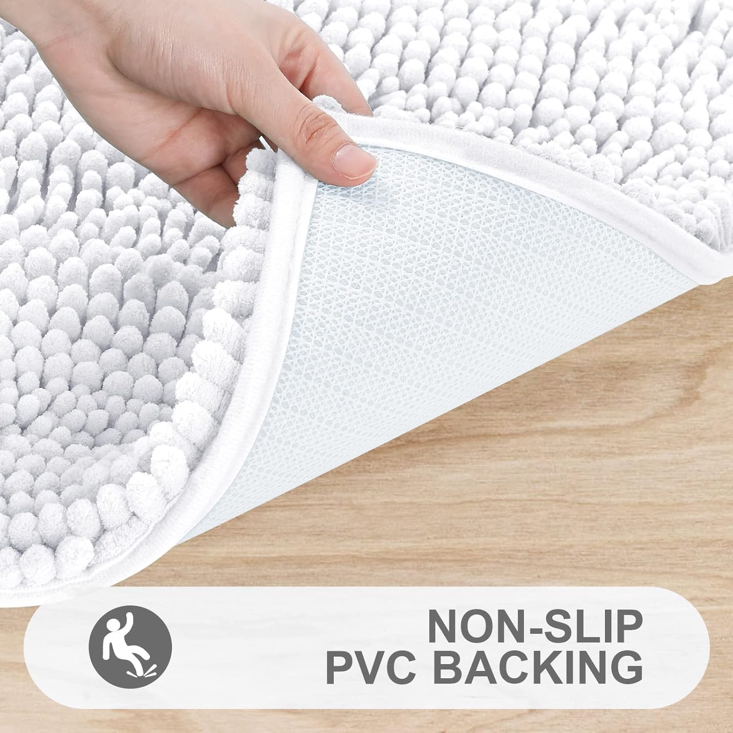 Grandaily Chenille Striped Bathroom Rugs 24x16, Extra Thick and Absorbent Bath Mats, Non-Slip Soft Plush Shaggy Shower Carpet, Machine Wash Dry, Bath Rug for Bathroom, (Small, White) - Image 7