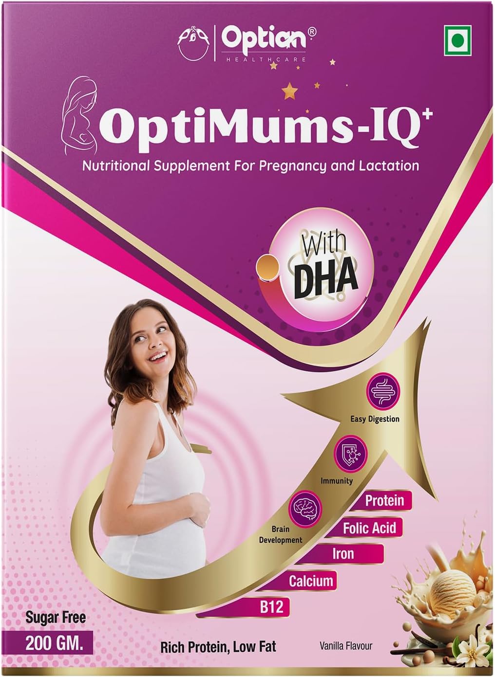 OptiMums-IQ+ Maternal Nutrition Health Drink | with DHA & Essential Nutrients | 200g Powder Pack | Chocolate Flavored | Nourishing Beverage for Maternal Well-Being | New
