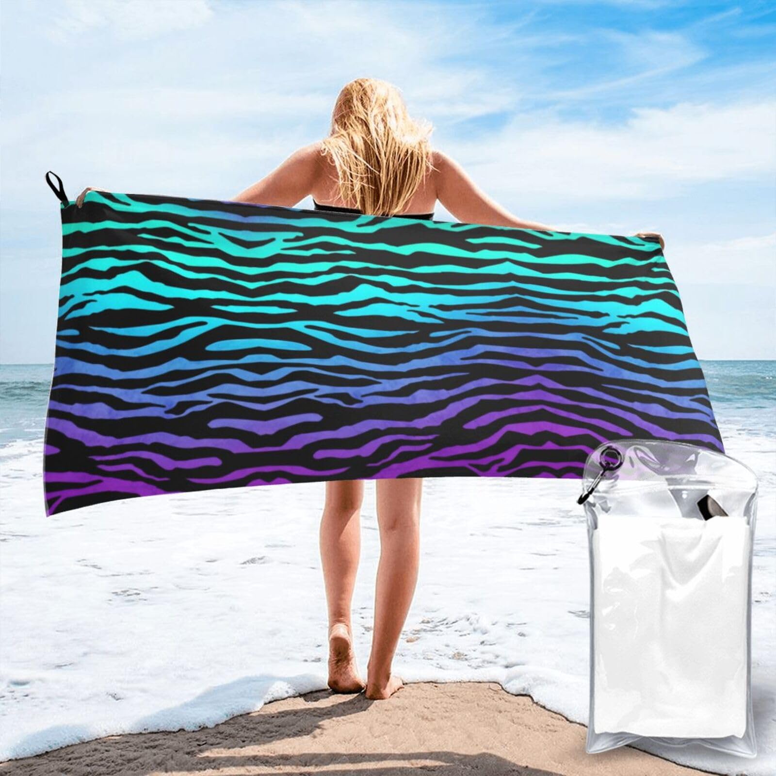 AYYQWE Purple Blue Green Camouflage Zebra Stripes Print Lightweight Towel For Men Women Travel Beach Camping Hiking Yoga Swimming Sports