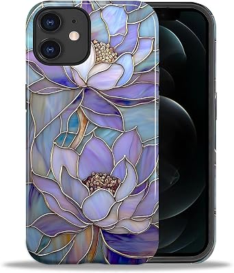ZHEGAILIAN Case for iPhone 11,Shockproof Hard Shell + Soft Silicone 2 in 1 Hybrid,Shockproof Bumper Drop Protective - Abstract Lotus Flower Stained Glass
