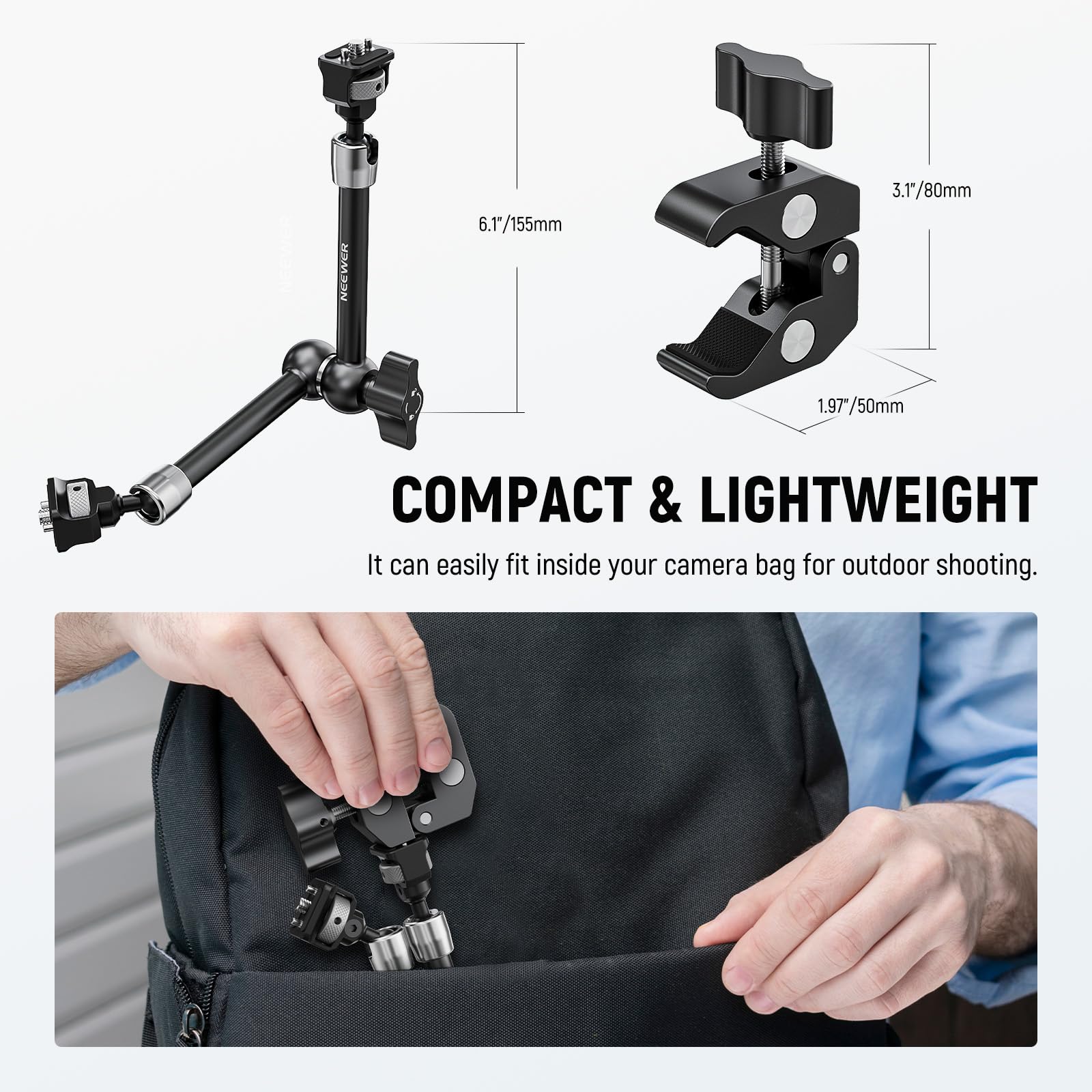 Adattatore A Cubo Nitze Con Viti 1/4 E 3/8 - Compatibile Con Magic Arm, Supporti Per Monitor E Fotocamera