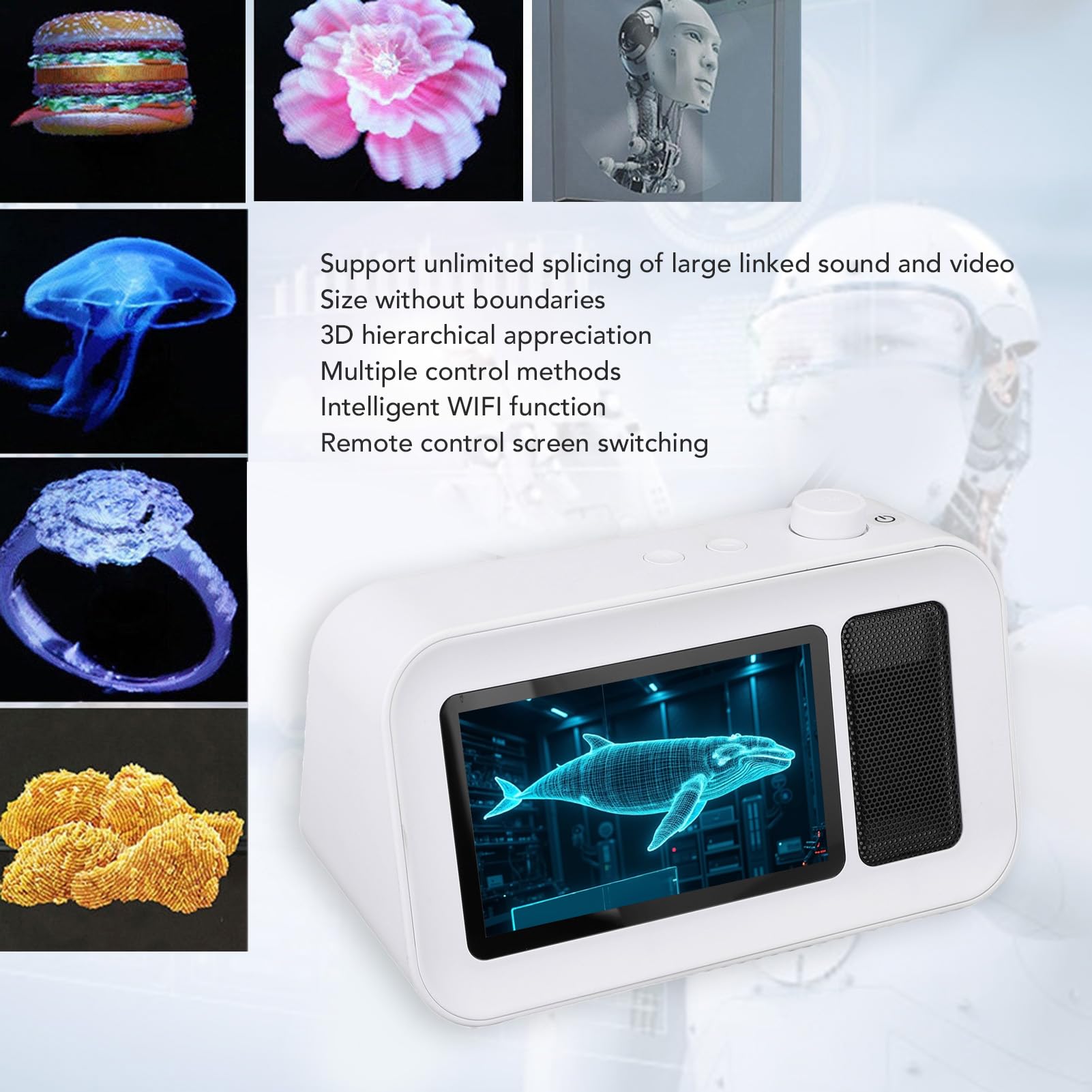 SENECESLI Holograficzny Głośnik Bluetooth 3D, Holograficzny Wyświetlacz Reklamowy 3D, 5-calowy Przezroczysty Wyświetlacz 1080P Elektroniczny Odtwarzacz Albumów z Obrazami do Prezentacji,