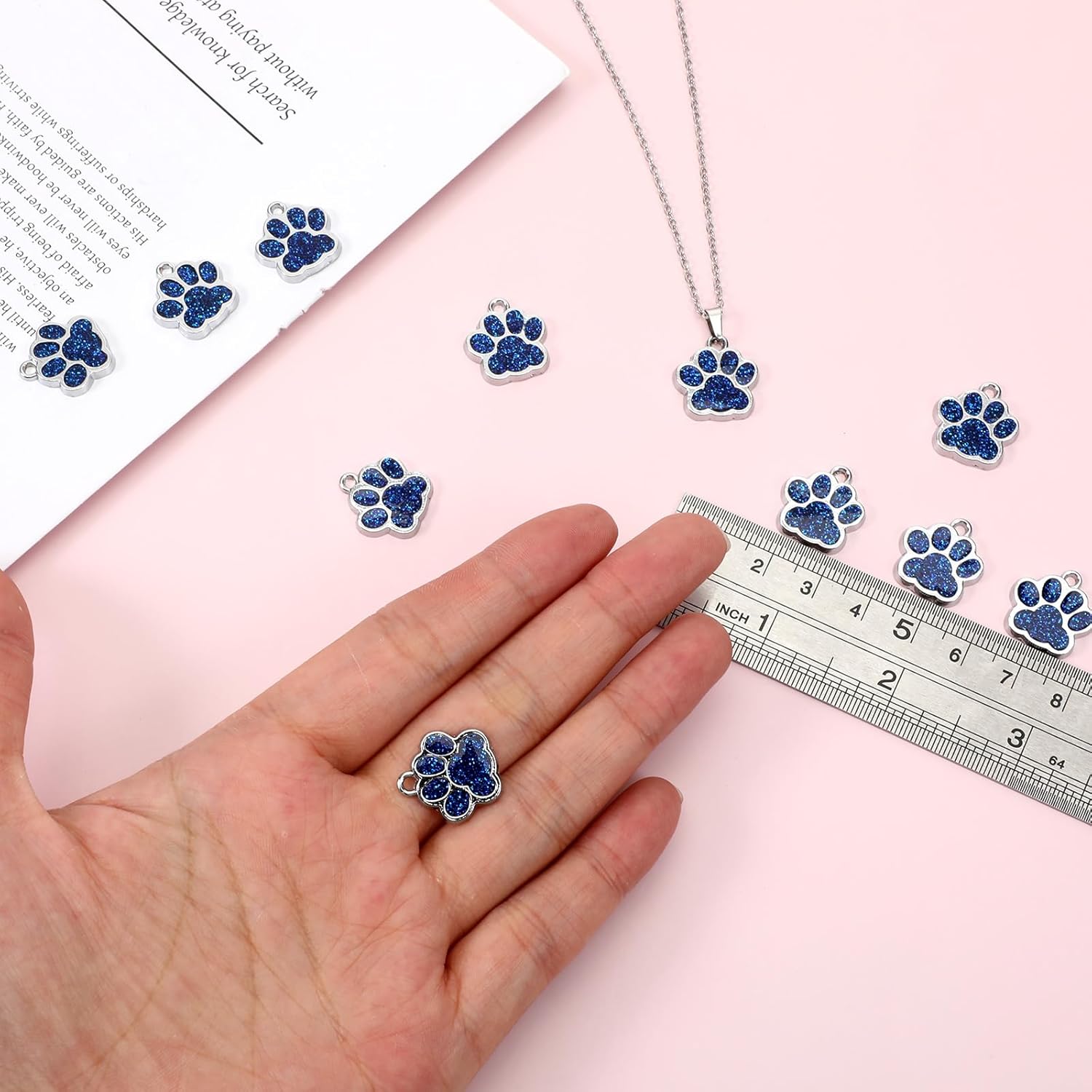 30Pcs Blue Dog Paw Alloy Enamel Pendants Enamel Paw Print Charm with Glitter Powder Paws Print Pendants Animal Dog Paws Keychain Pendant for DIY Keychain Earring Key Chains Jewelry Making Hole 2mm - Image 6
