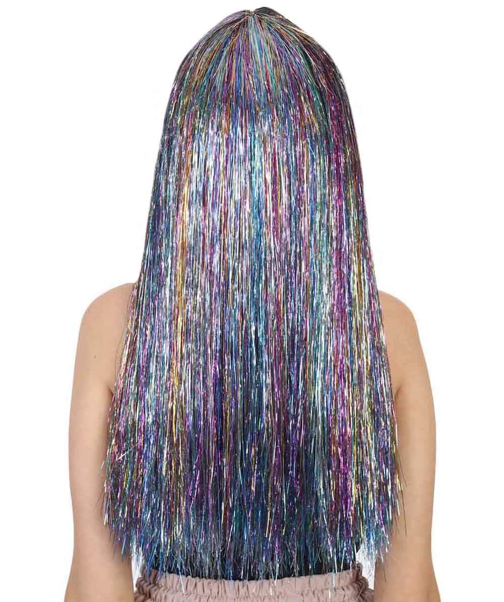 HalloweenPartyOnline Long Tinsel Wig with Bangs, Rainbow HW-1669