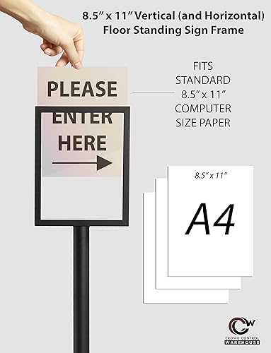 Miniatura 5 de Crowd Control Warehouse Marco de pedestal de pie con base inclinada, vertical de 8.5 x 11 pulgadas, acero recubierto de polvo negro