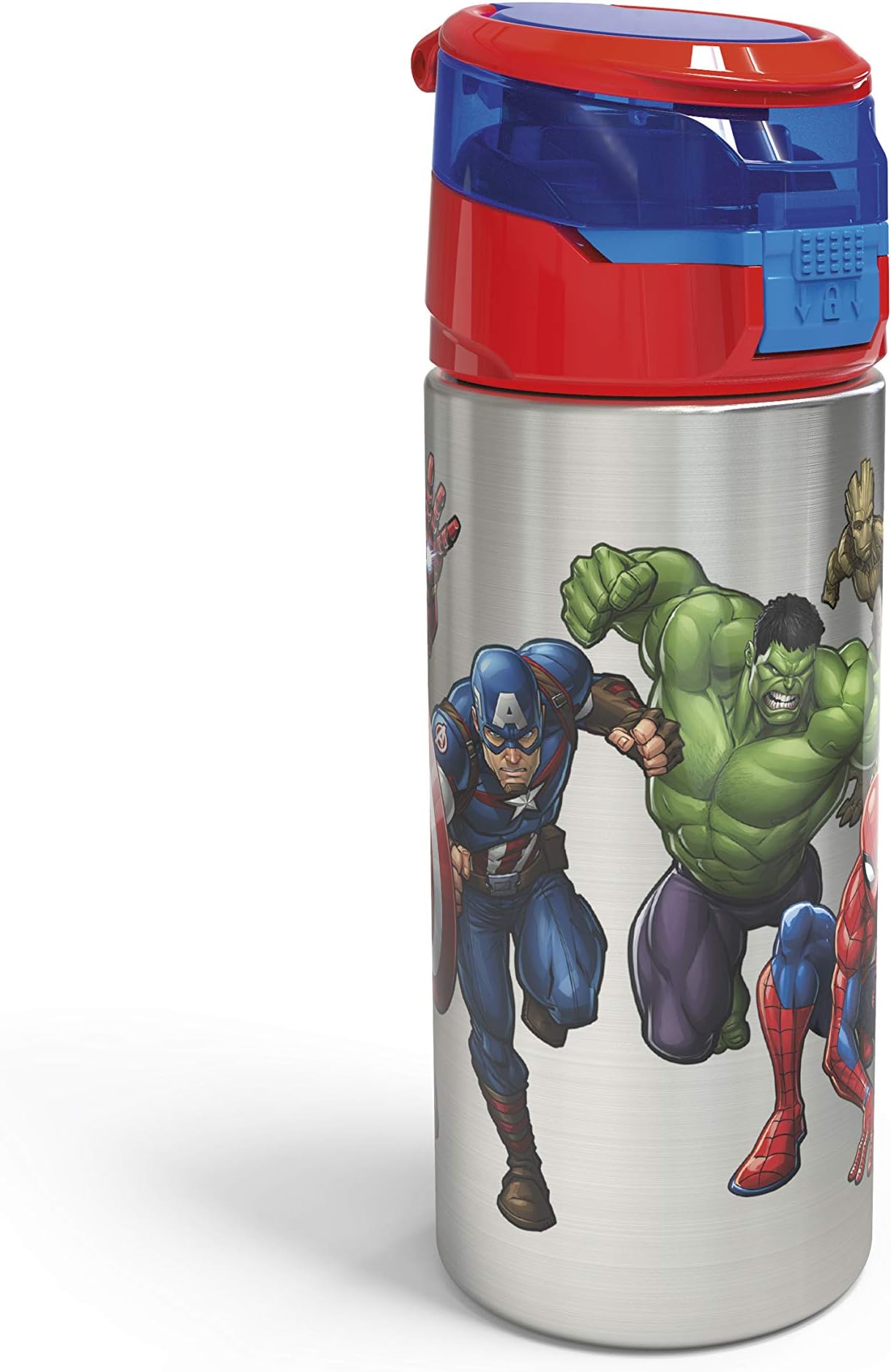 Zak Designs Marvel Comics Durable Single Wall Stainless Steel Water Bottle with Push-Button Flip Lid Leak-Proof Design is Perfect for Outdoor Sports (19.5oz, BPA Free), 19.5 oz, Avengers