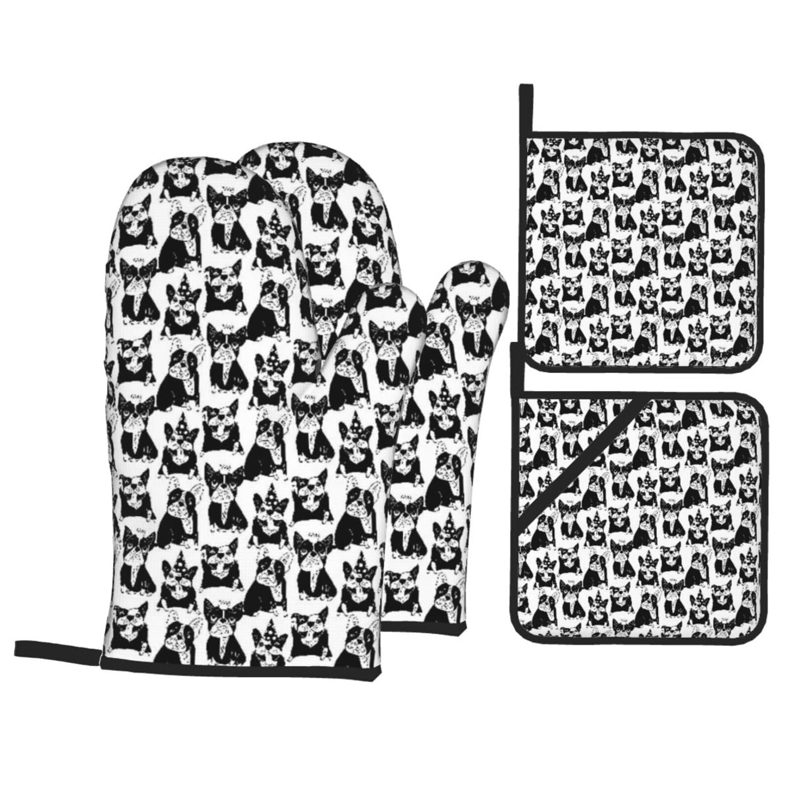 Gants de cuisine bouledogue amusant : le set de 4 maniques pour les passionnés