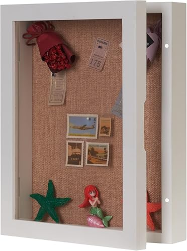 Miniatura 6 de Caja de sombra blanca de 5 x 7 pulgadas, marco pequeño de sombra con vidrio, pequeña vitrina para playa, taxidermia, recuerdos de boletos