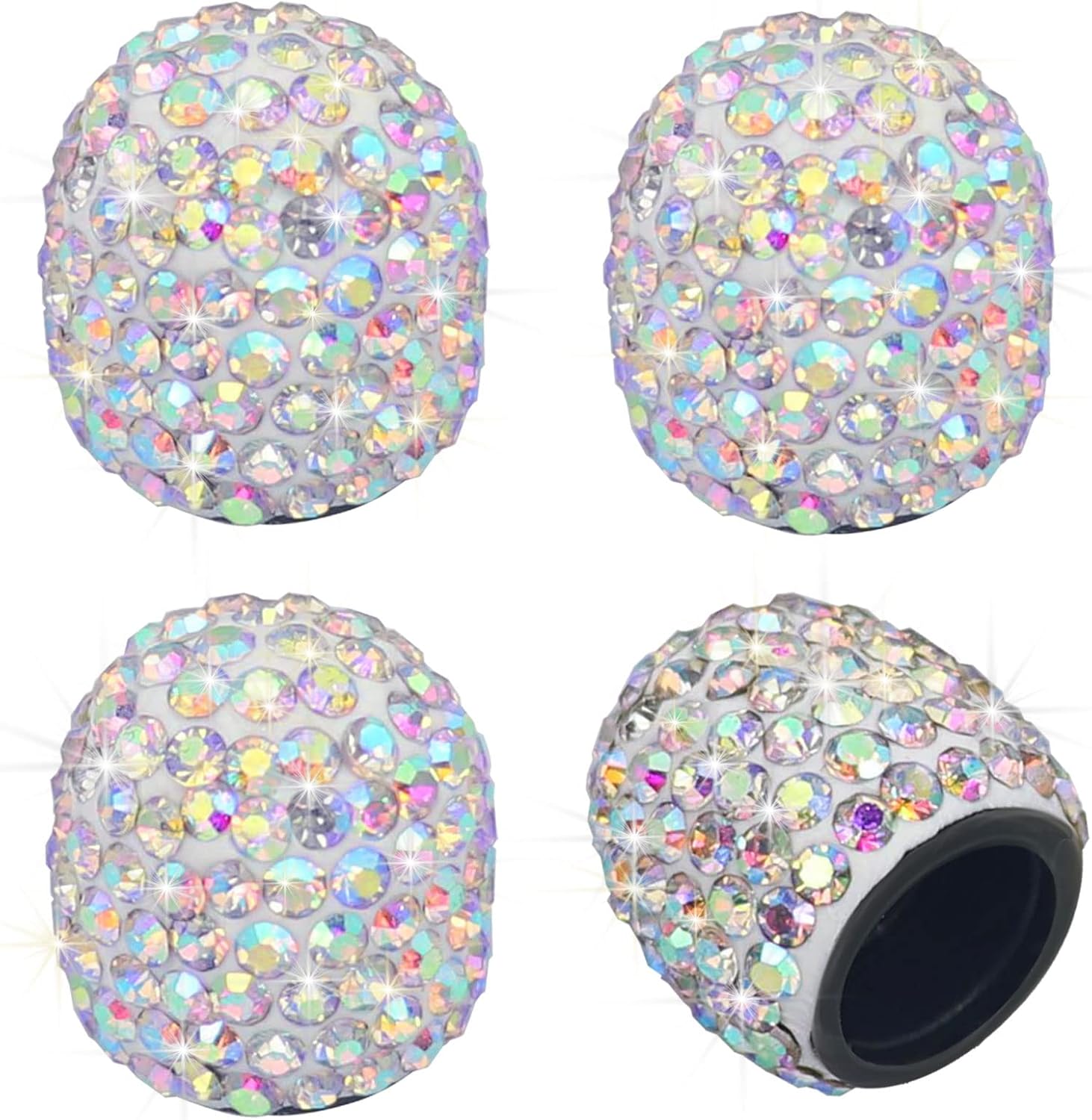 Bling Tire Valve Stem Caps 4 Pack Universal Handmade Crystal Rhinestone Chrome Car Valve Stem Covers Bling Car Accessories for Car, SU-V, Truck, Bike and Motorcycle (AB Colorful)