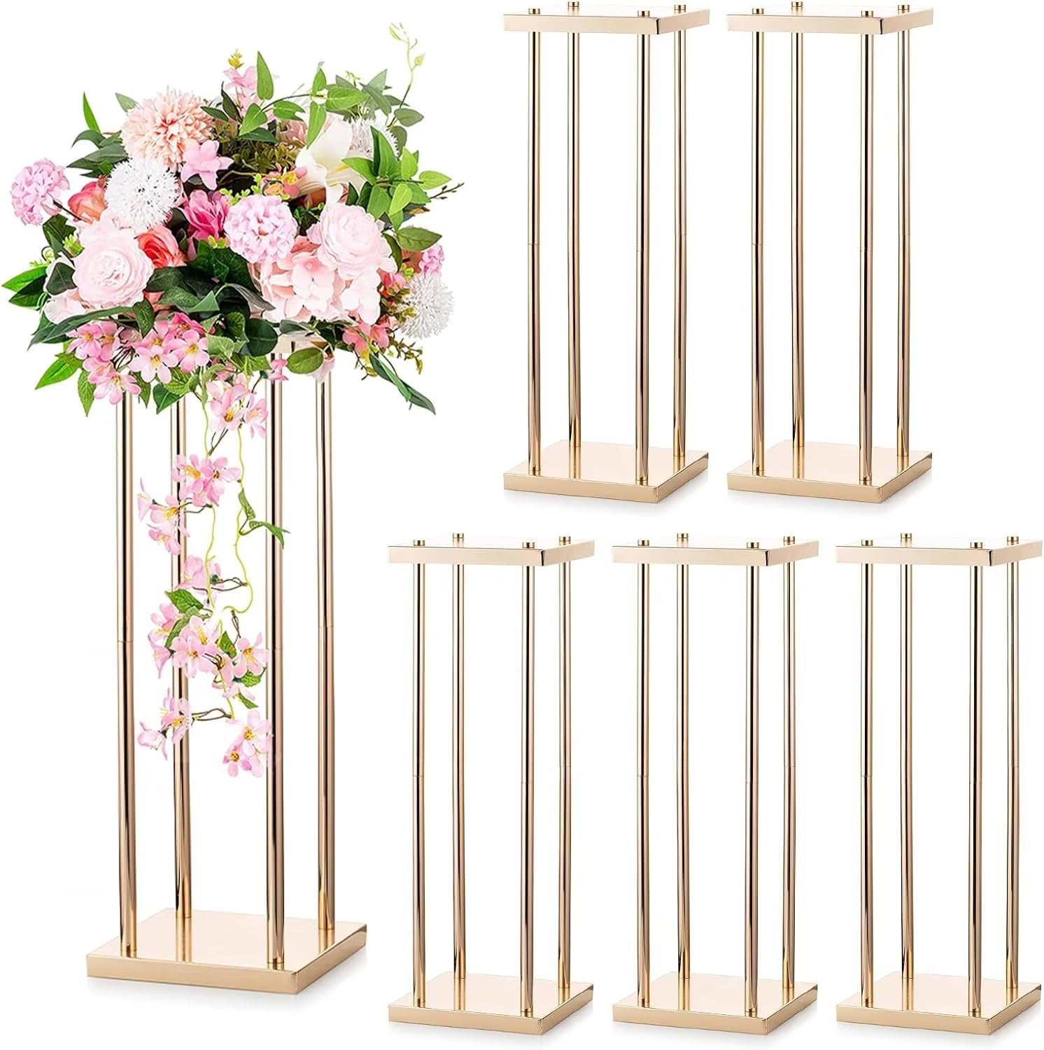 60cm Gold Wedding Centrepieces for Table Decoration - 6 Pieces Tall Geometric Flower Stand Metal Floor Vases Table centrepiece for Party Birthday Anniversary Reception Baby Shower Engagement