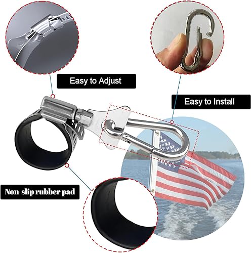 Miniatura 3 de Clips de bandera de látigo con abrazadera de mosquetón, clips de bandera para exterior, clips de poste de bandera de acero inoxidable para asta de