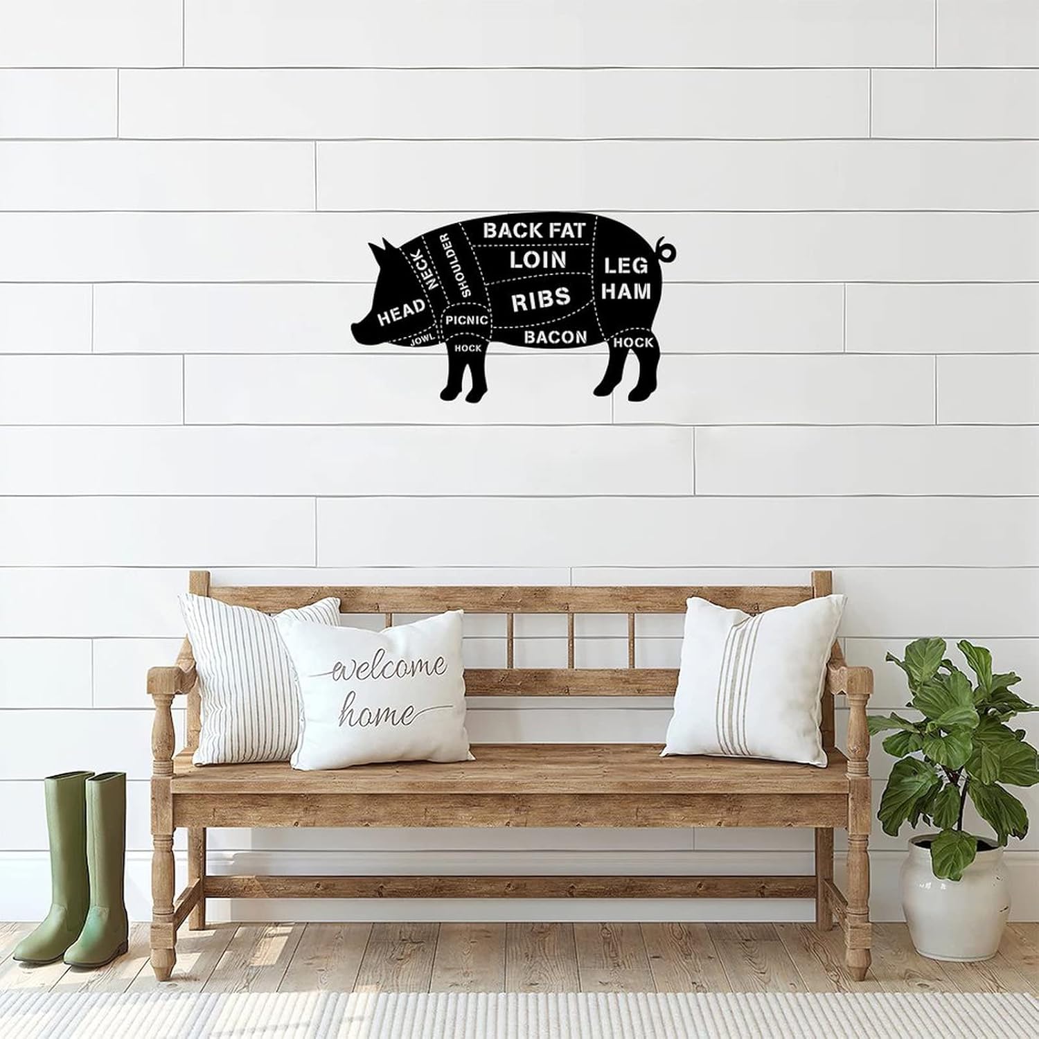 Funny Farm Animal Pig Pork Metal Sign Rustic Laser Cut Metal Wall Hanging Art Sign Vintage Metal Door Hanger Sign Bar Sign for Bedroom Kitchen Garden Home Decor 18 Inch