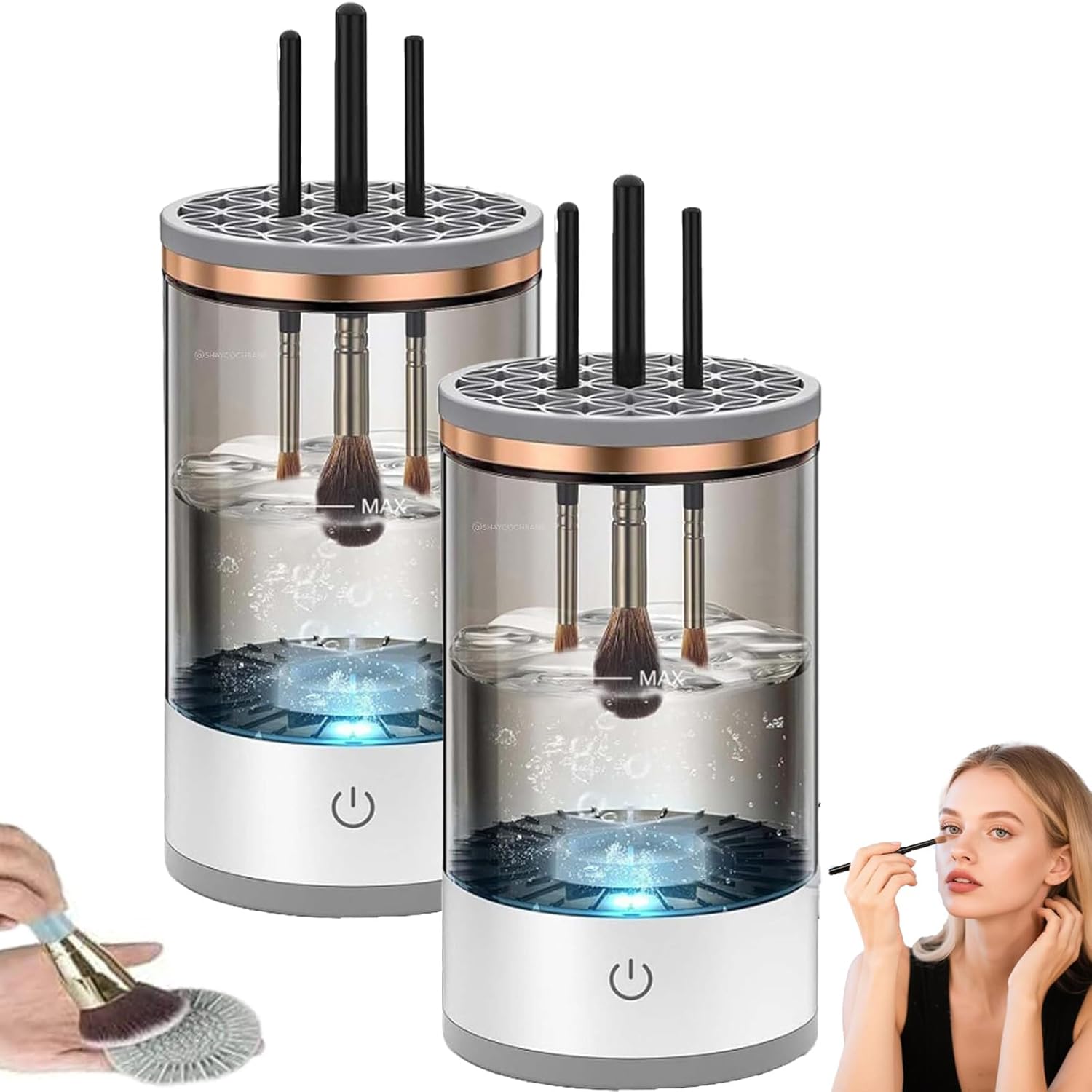 Cosmetic Brush Cleaner, Makeup Brush Cleaner Machine, Automatic Spinning Make Up Brushs Cleaner, Deep Cleaning for All Size Makeup Brushs (2WHITE)