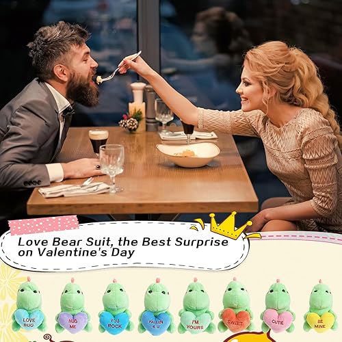 Miniatura 7 de Hanaive 8 piezas de animales de peluche de dinosaurio para el día de San Valentín a granel de San Valentín de peluche con corazón dulce romántico
