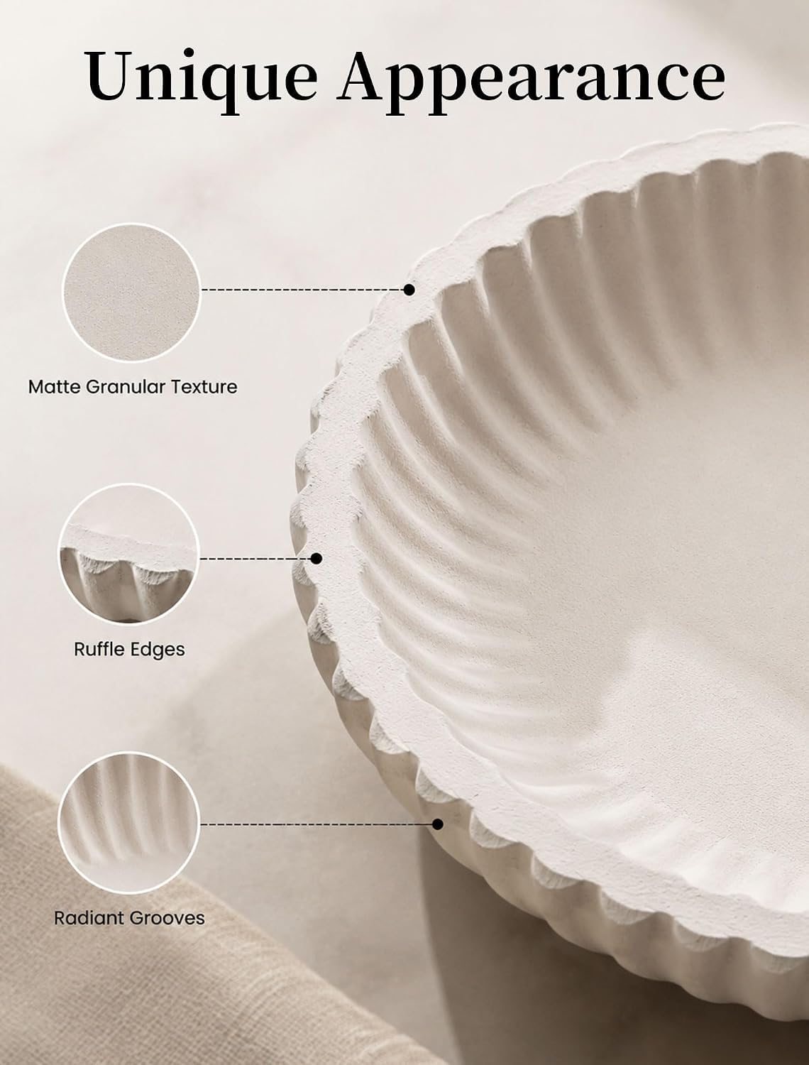 Hanobe Modern Decorative Key Bowl, 10-inch Fluted Design Coffee Table Decor
